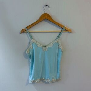 Vintage Y2K Banana Republic Blue Lace Trim Tank Top Danity